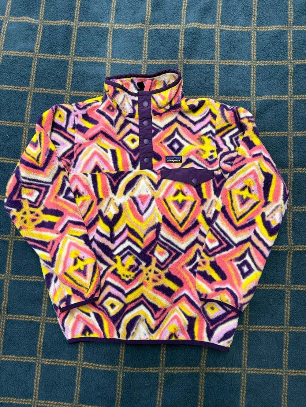 Patagonia Lightweight Youth Synchilla Snap-T Pullover Size L 12 Aztec Fleece